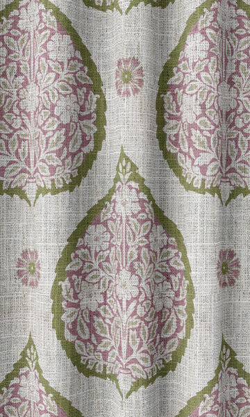 Green And Pink Patterned Custom Drapes