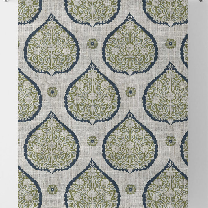 &#8216;Sisodia&#8217; Paisley Curtains  (Navy Blue/ Green)