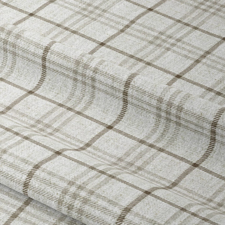 &#8216;Destiny&#8217; Checkered Curtain Panels (Linen White/ Pale Brown)