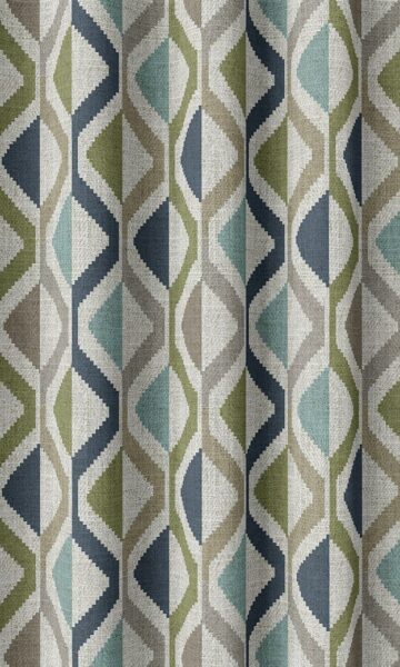 Navy And Green Geometric Custom Drapery