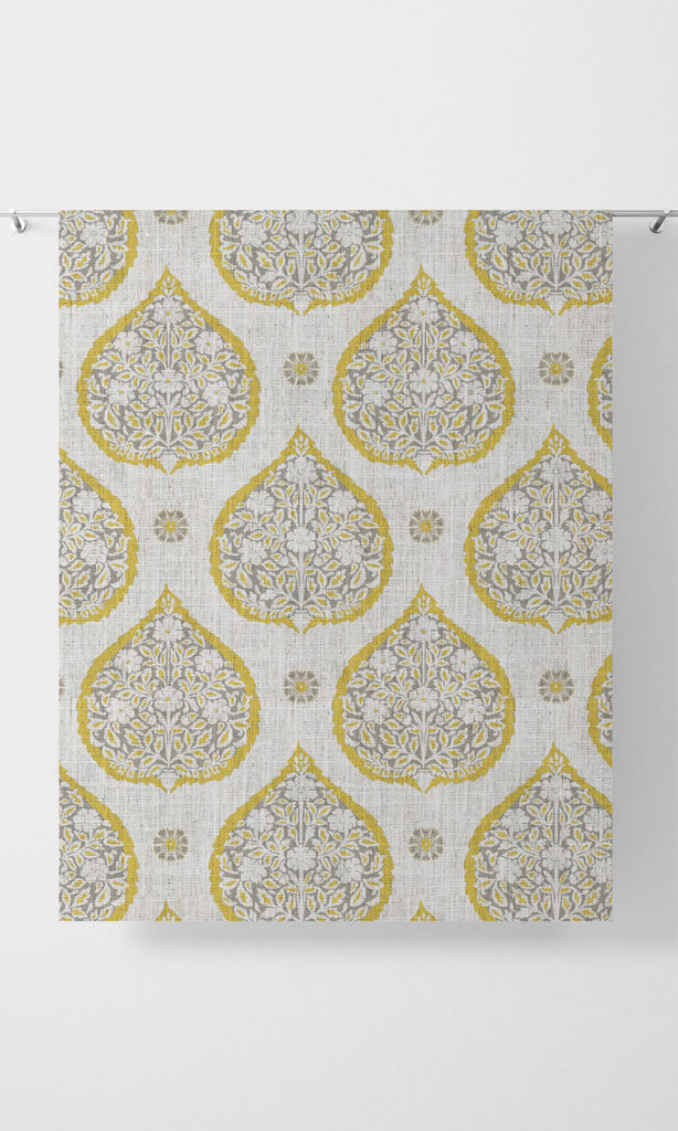 Grey And Yellow Patterned Custom Curtains