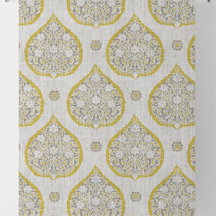 &#8216;Nahargarh&#8217; Paisley Curtains (Yellow/ Gray)