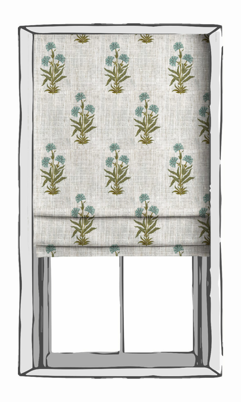 'Amer' Modern Floral Roman Shades (Green/ Blue/ White)