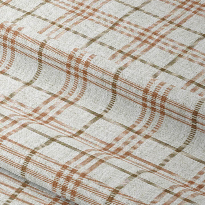 &#8216;Lattice&#8217; Check Patterned Curtains (Linen White &#038; Muted Orange)
