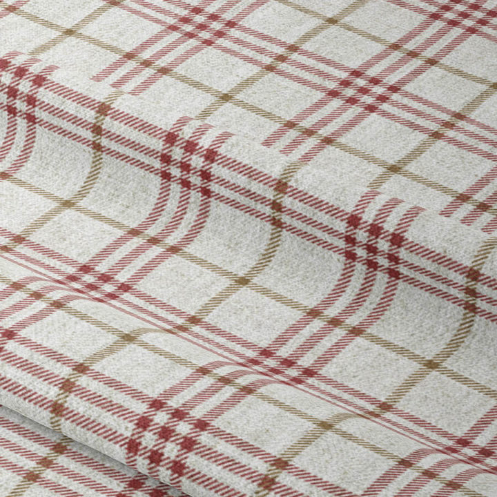 &#8216;Abalone Shell&#8217; Modern Check Curtains (Linen White/ Red)