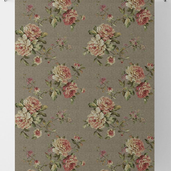 &#8216;Latte&#8217; Floral Country Curtains  (Grey/ Green/ Pink)