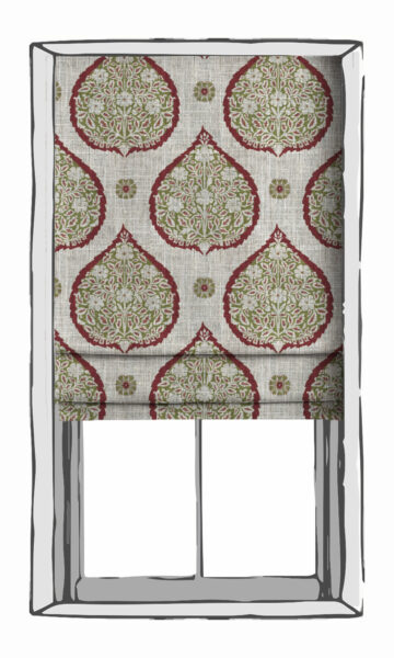 Green And Pink Patterned Roman Shades