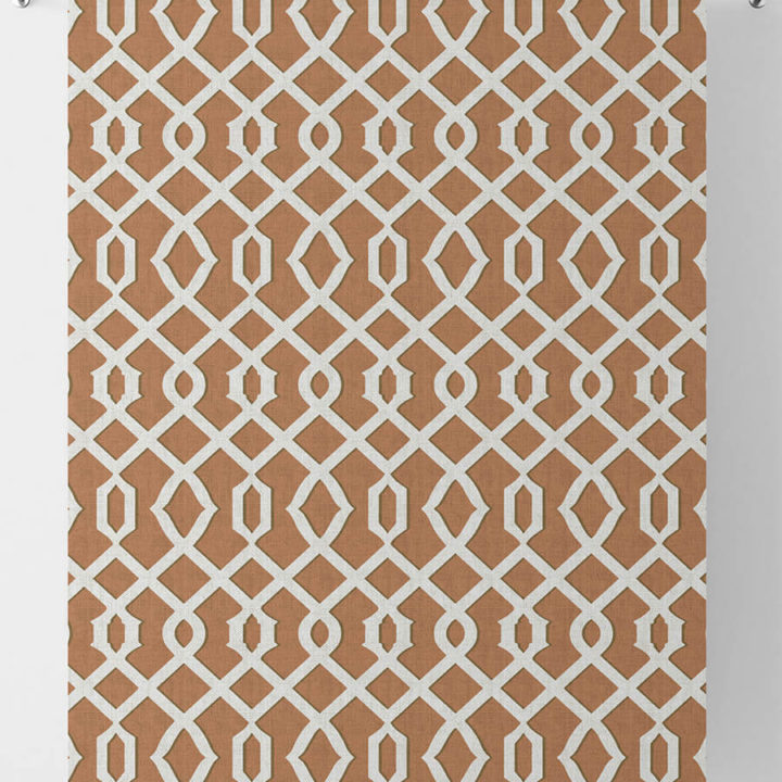 &#8216;Caramelo&#8217; Trellis Patterned  Curtains  (Rust Orange &#038; White)