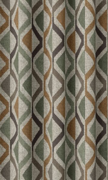 Green And Brown Geometric Long Drapes