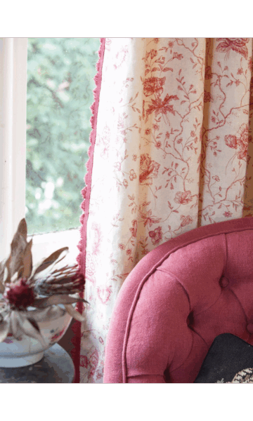 Beige Printed Cotton Curtains With Trim For Living Room