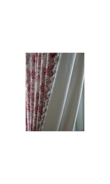 Red Printed Cotton Curtains With Trim For Bedroom