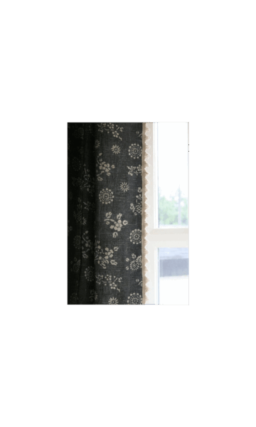 Dark Grey Printed Cotton Curtains With Trim For Bedroom