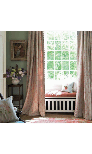 Pink Printed Cotton Curtains With Trim For Living Room