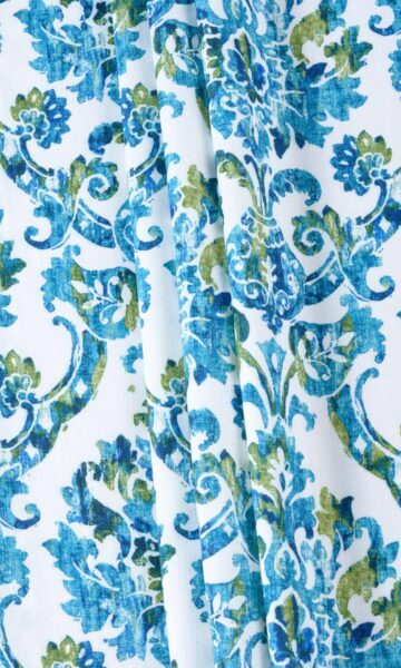 Damask Printed Custom Drapes & Roman Shades