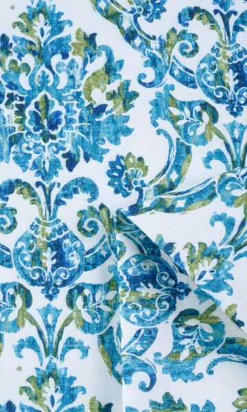 Damask Printed Custom Drapes & Roman Shades