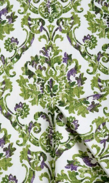 Green Floral Damask Printed Custom Curtains & Roman Shades