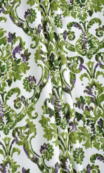 Green Floral Damask Printed Custom Curtains & Roman Shades