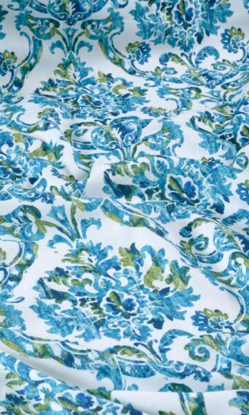 Damask Printed Custom Drapes & Roman Shades