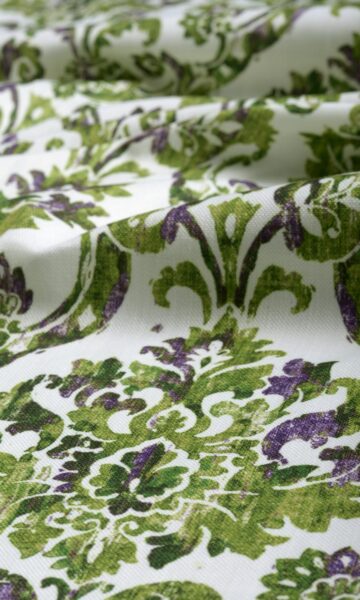 Green Floral Damask Printed Custom Curtains & Roman Shades