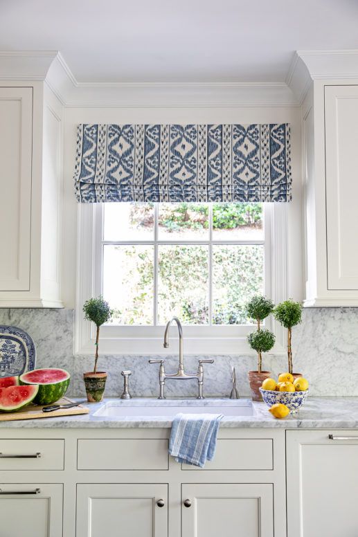 Patterned Roman Shade in Kitchen