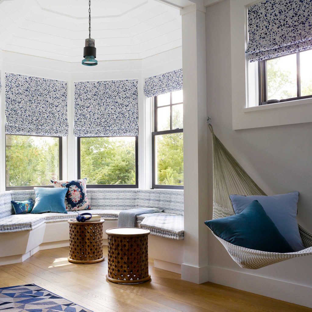 Blue Roman Shades for Bay Window