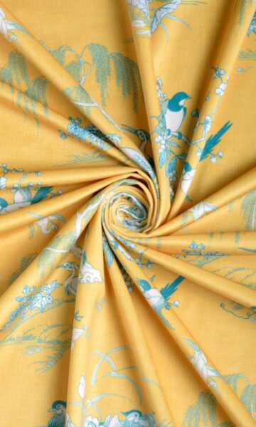 Yellow Printed Curtains & Roman Shades