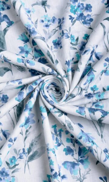 Blue Floral Printed Curtains & Roman Shades