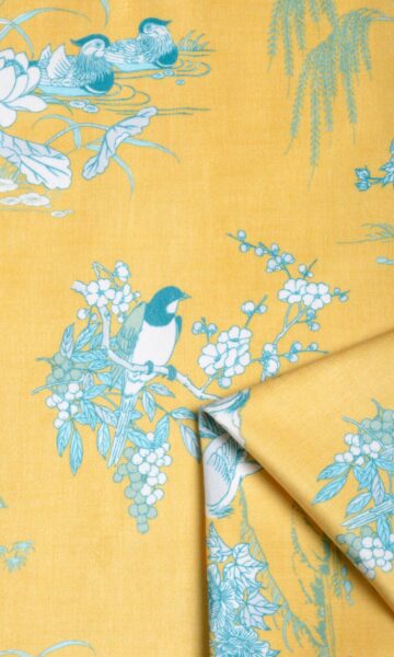 Yellow Printed Curtains & Roman Shades
