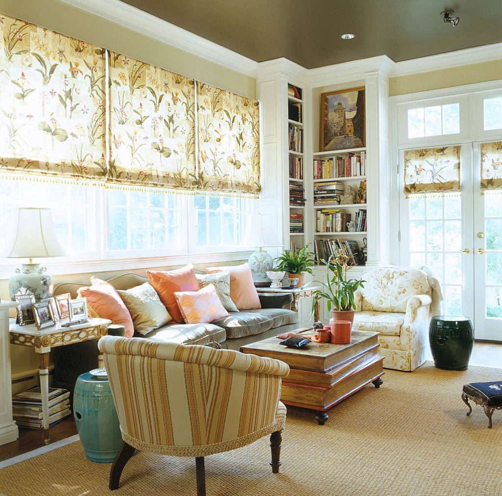 Patterned Roman Shades for Living Room