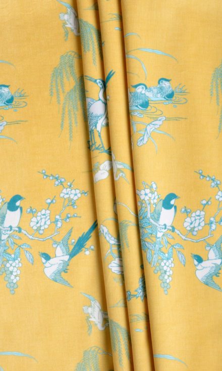 Yellow Printed Curtains & Roman Shades