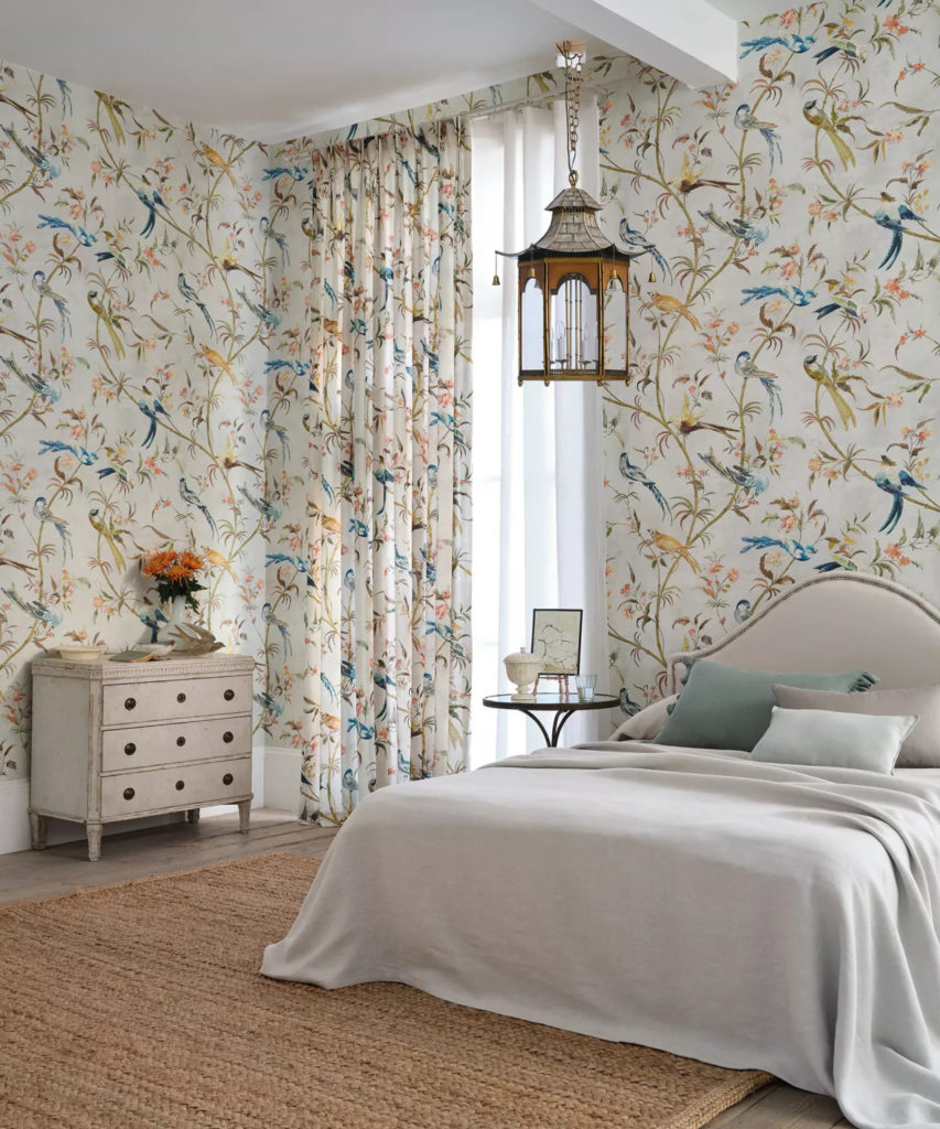 Spring theme curtains with matching wallpaper