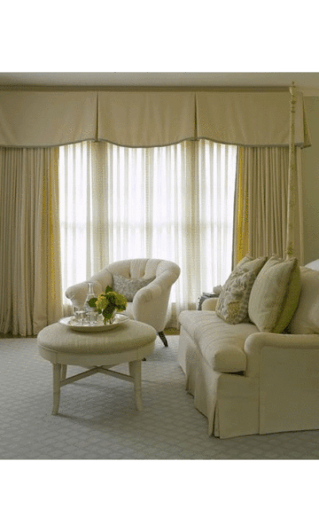 Board Mounted Scalloped Valance with Box Pleats