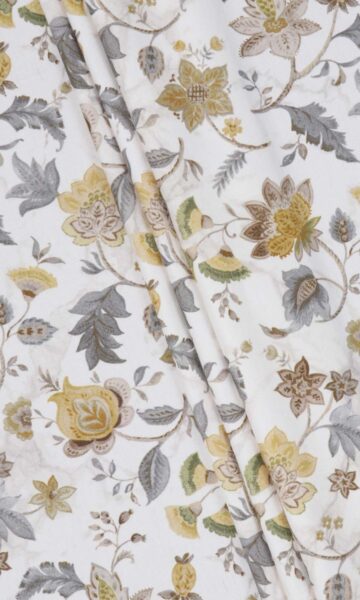 Yellow & Grey Floral Printed Curtains
