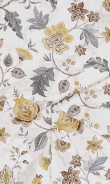 Yellow & Grey Floral Printed Fabric