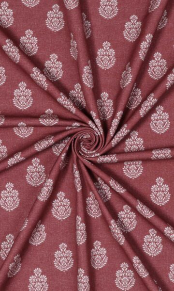 'Peesa' Floral Cotton Curtains (Maroon Red)