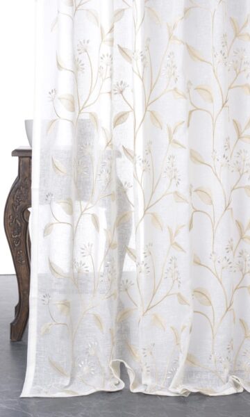 White & Beige Sheer Floral Curtains