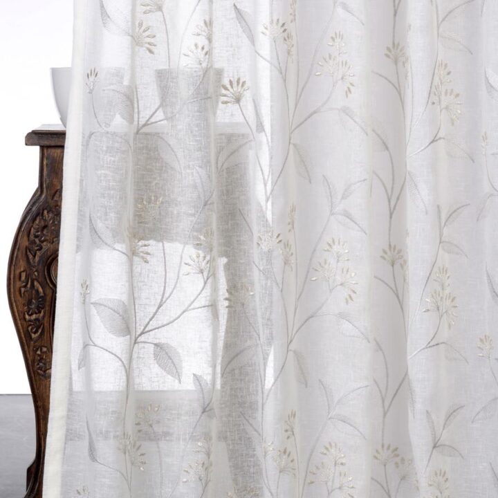 &#8216;Pale Chiffon&#8217; Sheer Floral Embroidered Curtains (White/ Cream)