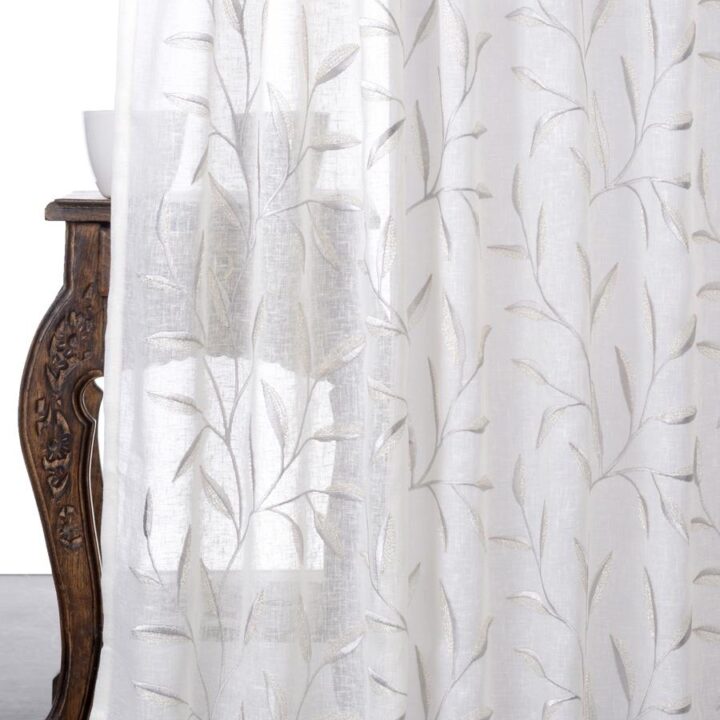 &#8216;Blossom Tint&#8217; Sheer Floral Embroidered Curtains (White/ Gray)