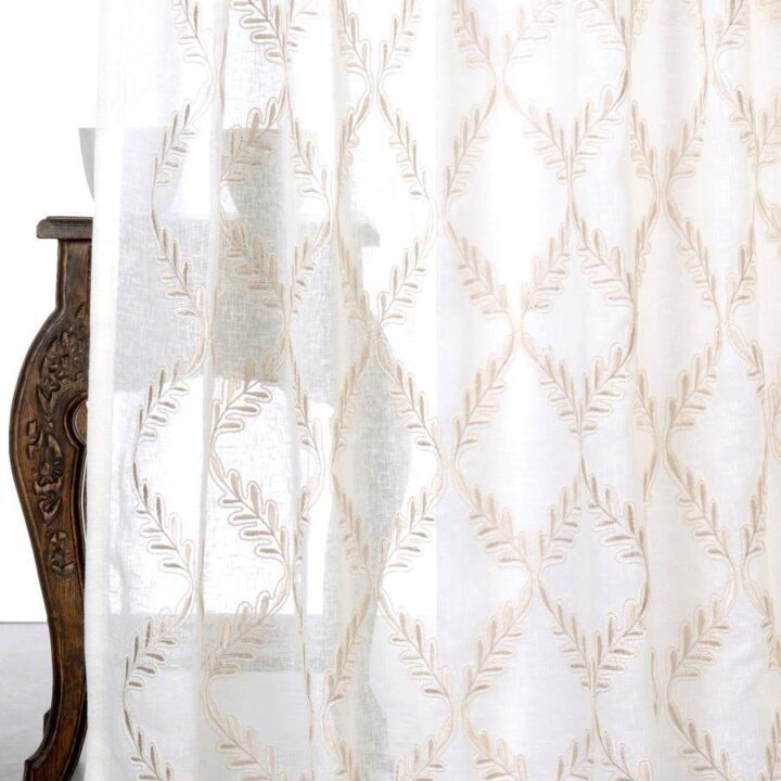 &#8216;Looking Glass&#8217; Sheer Floral Embroidered Curtains (White/ Beige)