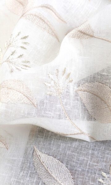 'Iris Tip' Embroidery Fabric Swatch (White/ Beige)