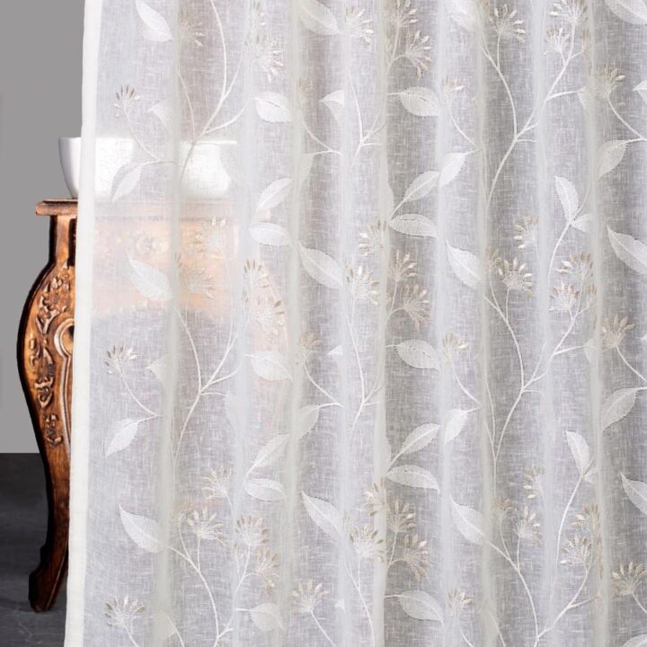 &#8216;Cream Pudding&#8217; Sheer Floral Embroidered Curtains (White/ Cream)