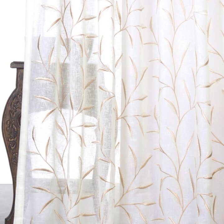 &#8216;Sparkling Water&#8217; Sheer Floral Embroidered Curtains (White/ Beige)