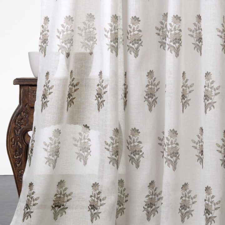 &#8216;Kashish&#8217; Sheer Floral Roman Curtains (White/ Greige)