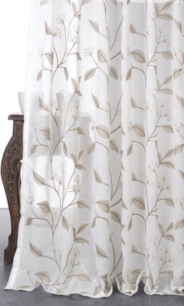 White & Brown Sheer Window Curtains