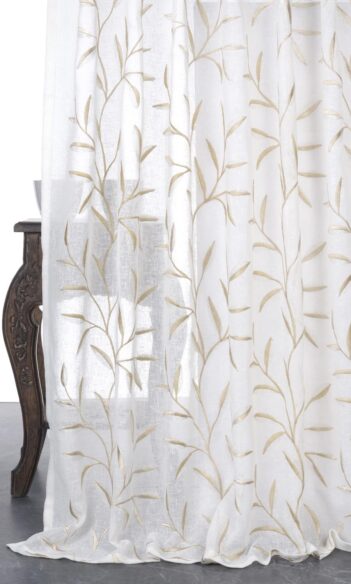 White & Beige Sheer Floral Curtains