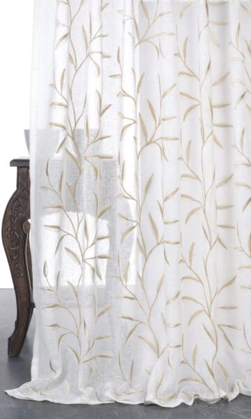 White & Beige Sheer Floral Curtains
