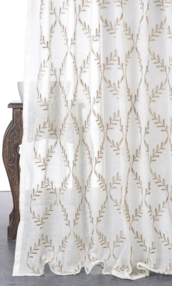 White & Brown Sheer Window Curtains