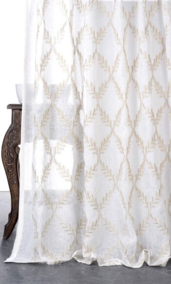 White & Beige Sheer Floral Curtains
