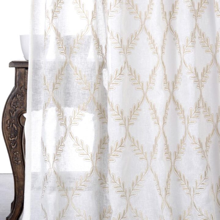 &#8216;Creamy Love&#8217; Sheer Floral Embroidered Curtains (White/ Beige)