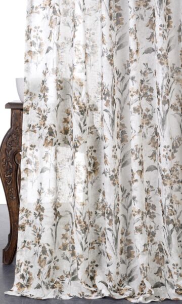 Beige & Brown Sheer Floral Curtains